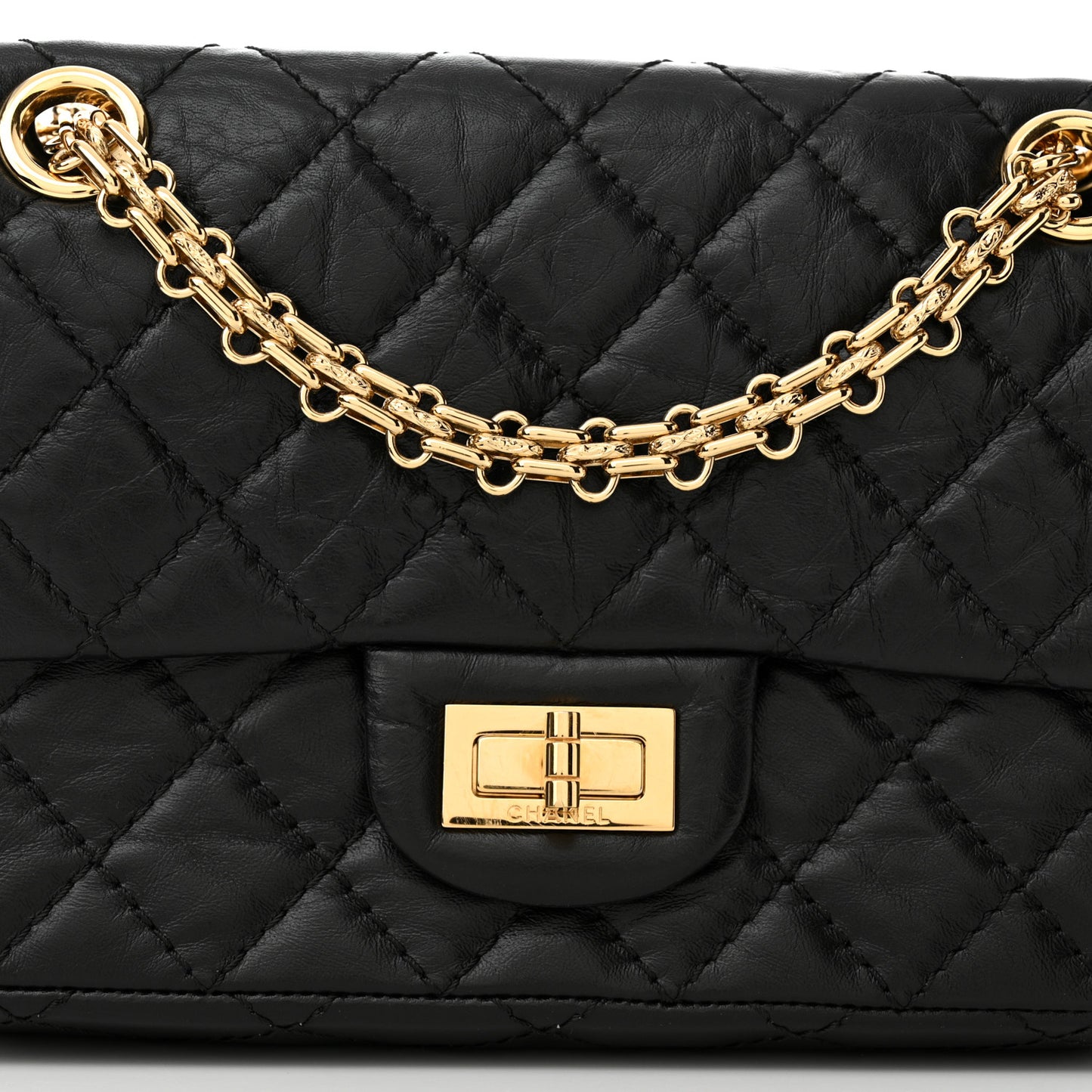 Aged Calfskin Quilted 2.55 Reissue Mini Flap Black