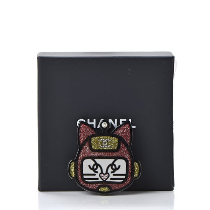 Chanel Resin Crystal Cat Emoji Brooch Black Pink Yellow 5 of 5
