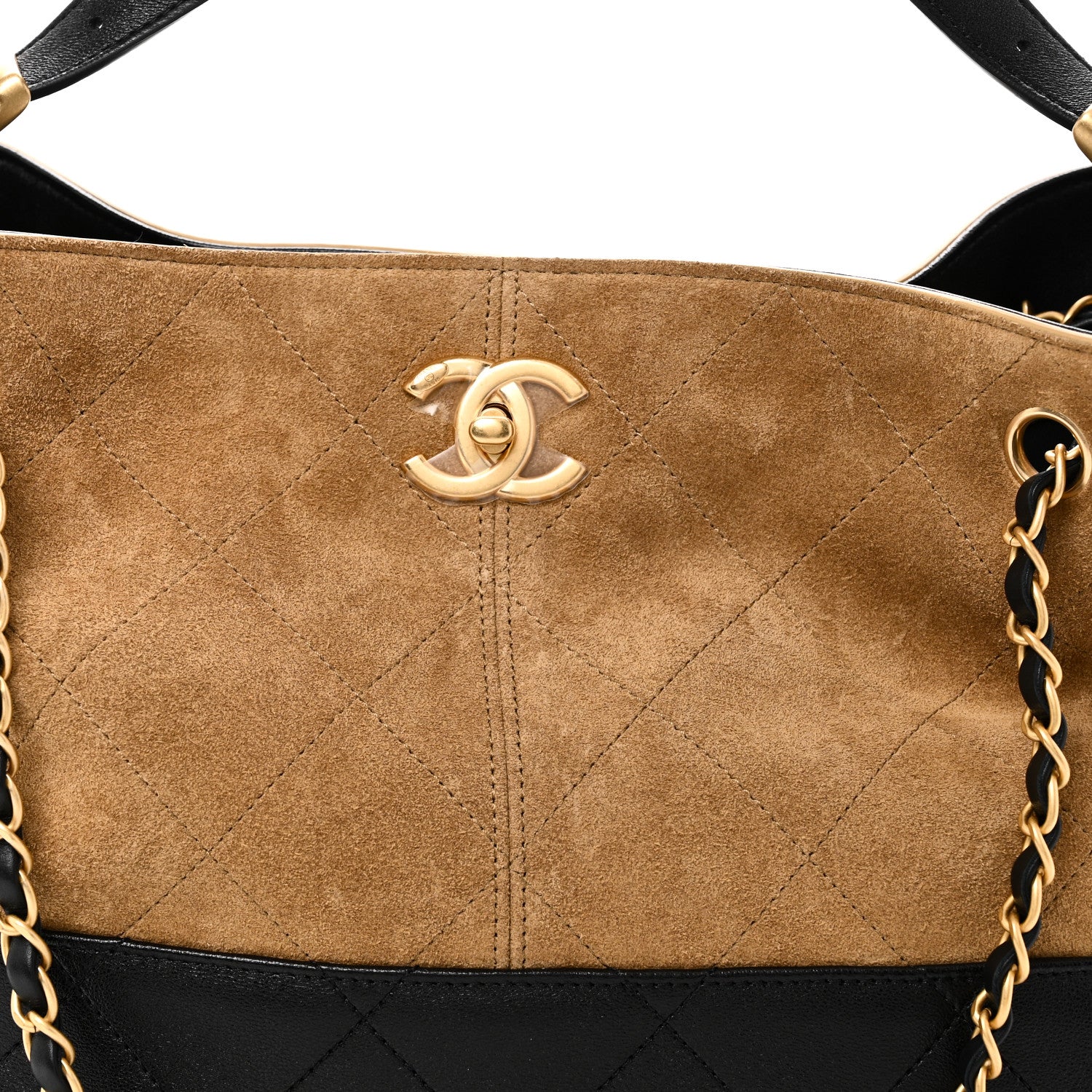 Chanel Suede Calfskin Shiny Lambskin Quilted Small Coco Base Shopping Bag Beige Black 8 of 10