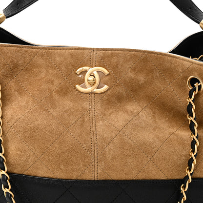Chanel Suede Calfskin Shiny Lambskin Quilted Small Coco Base Shopping Bag Beige Black 8 of 10