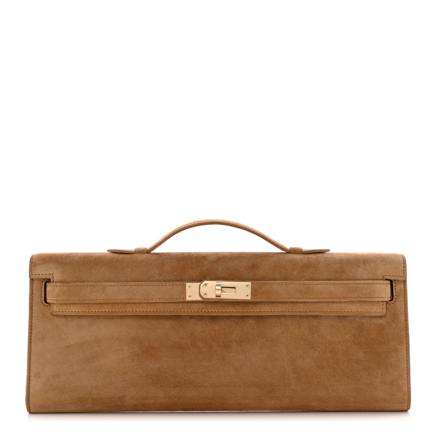 Veau Doblis Suede Kelly Cut Clutch Pochette Ocre