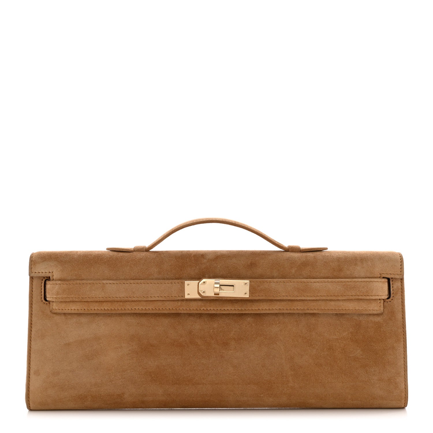 Hermes Veau Doblis Suede Kelly Cut Clutch Pochette Ocre 1 of 11