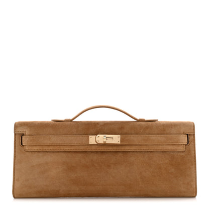 Hermes Veau Doblis Suede Kelly Cut Clutch Pochette Ocre 1 of 11