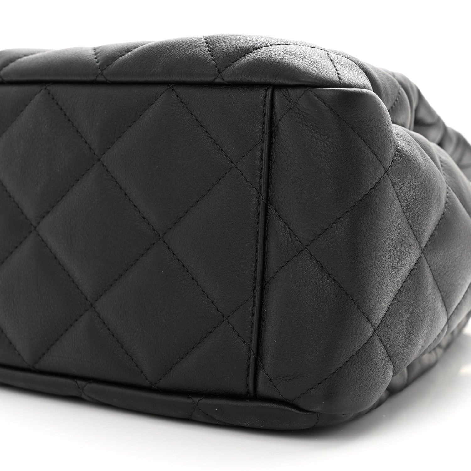 Chanel Lambskin Quilted Chain Drawstring Bag Black 10 of 10