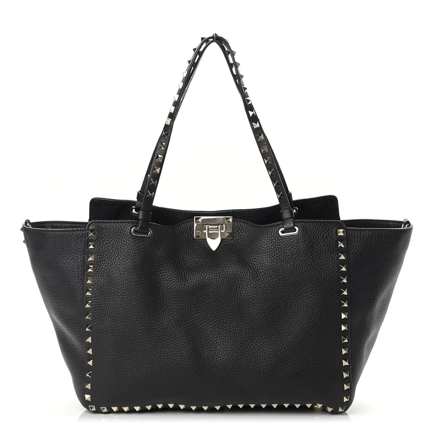 Pebbled Calfskin Medium Rockstud Tote Black