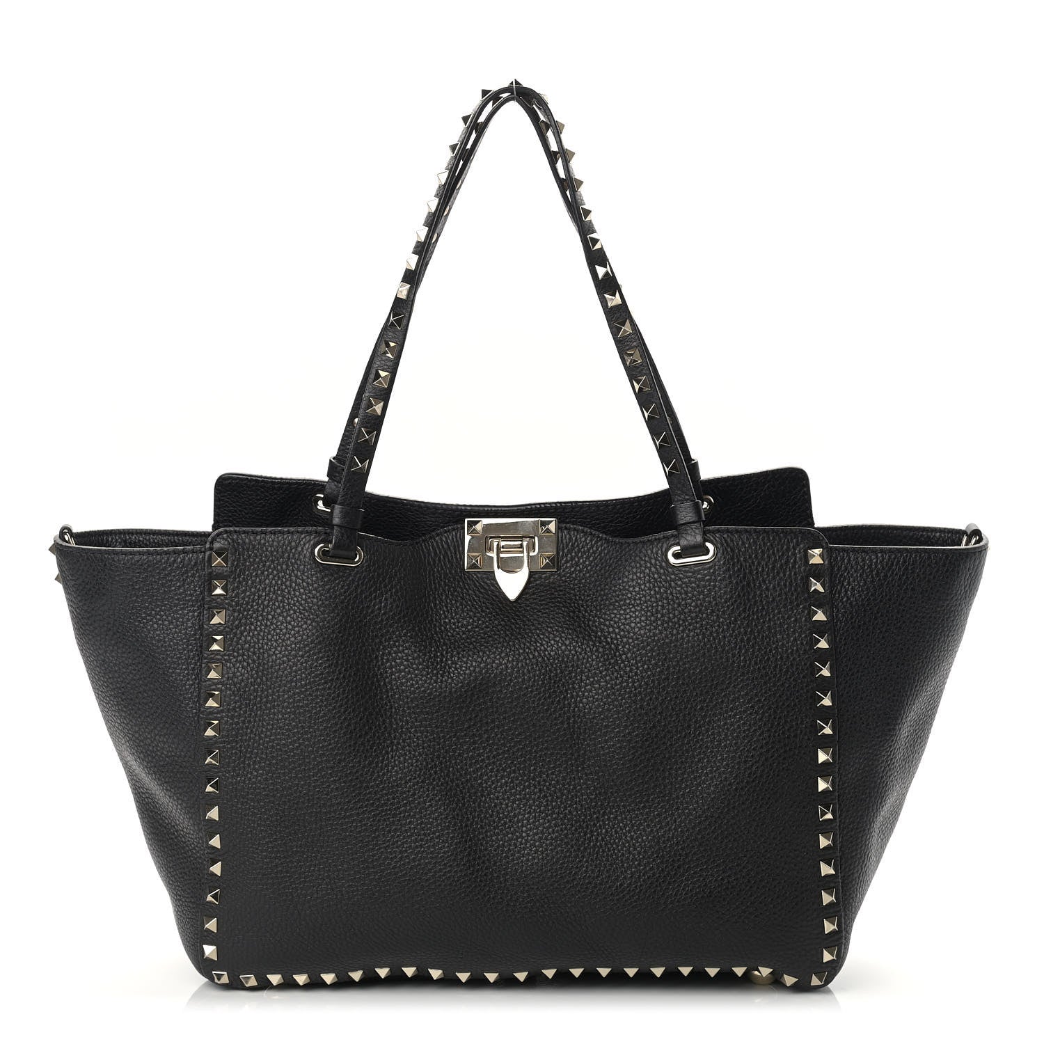 Valentino Garavani Pebbled Calfskin Medium Rockstud Tote Black 1 of 7
