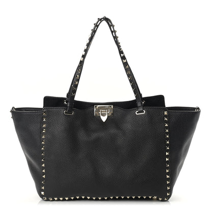 Valentino Garavani Pebbled Calfskin Medium Rockstud Tote Black 1 of 7