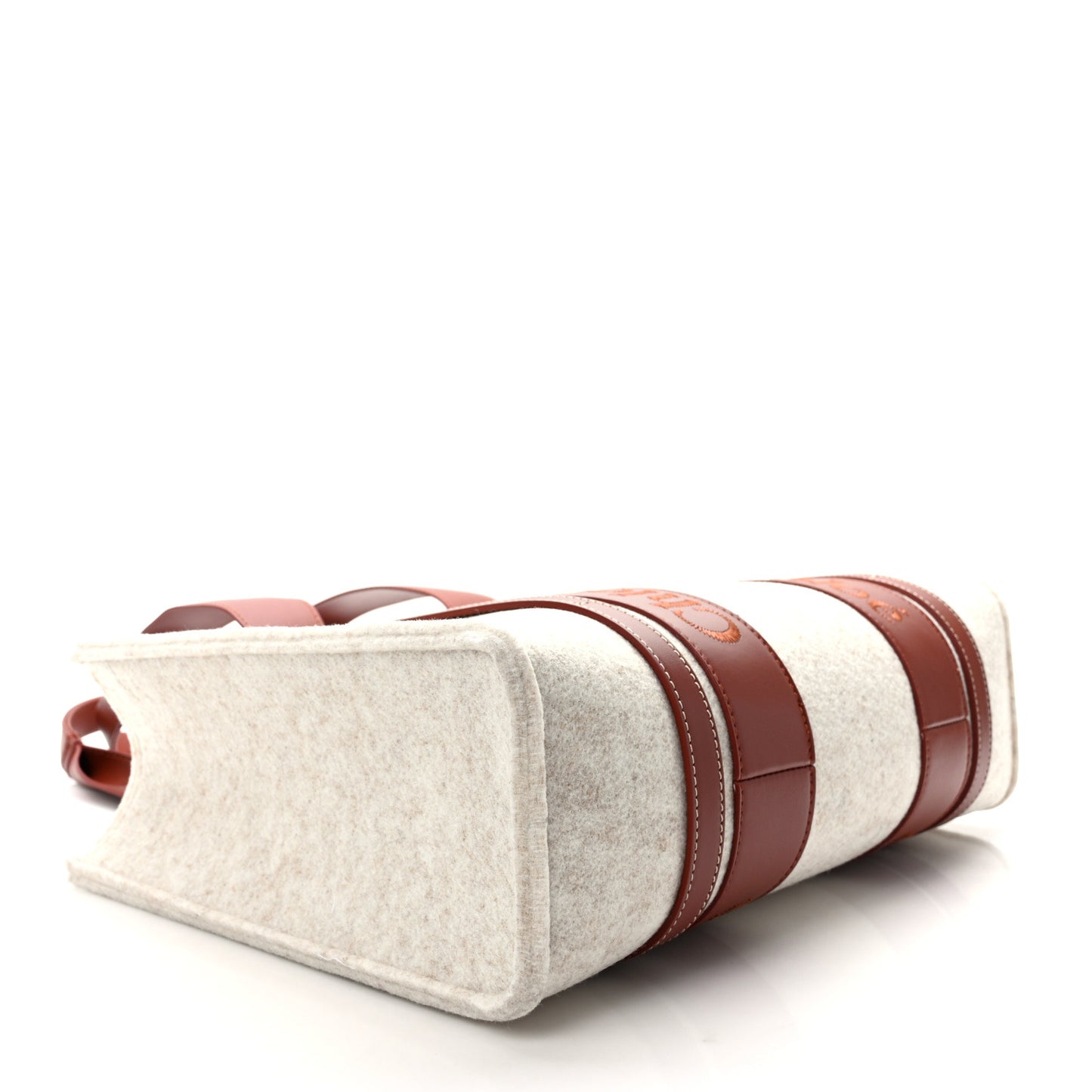 Felt Calfskin Medium Woody Ribbon Tote Cement Beige