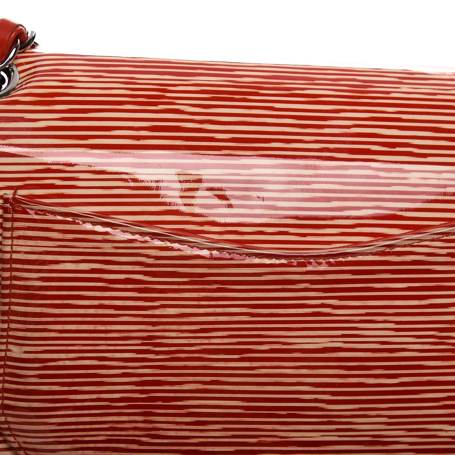 Chanel Patent Calfskin Striped Medium Double Flap Red 10 of 12
