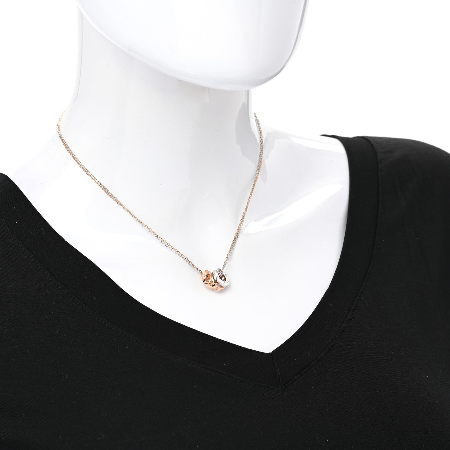 18K White Pink Gold Diamond Three Ring LOVE Pendant Necklace