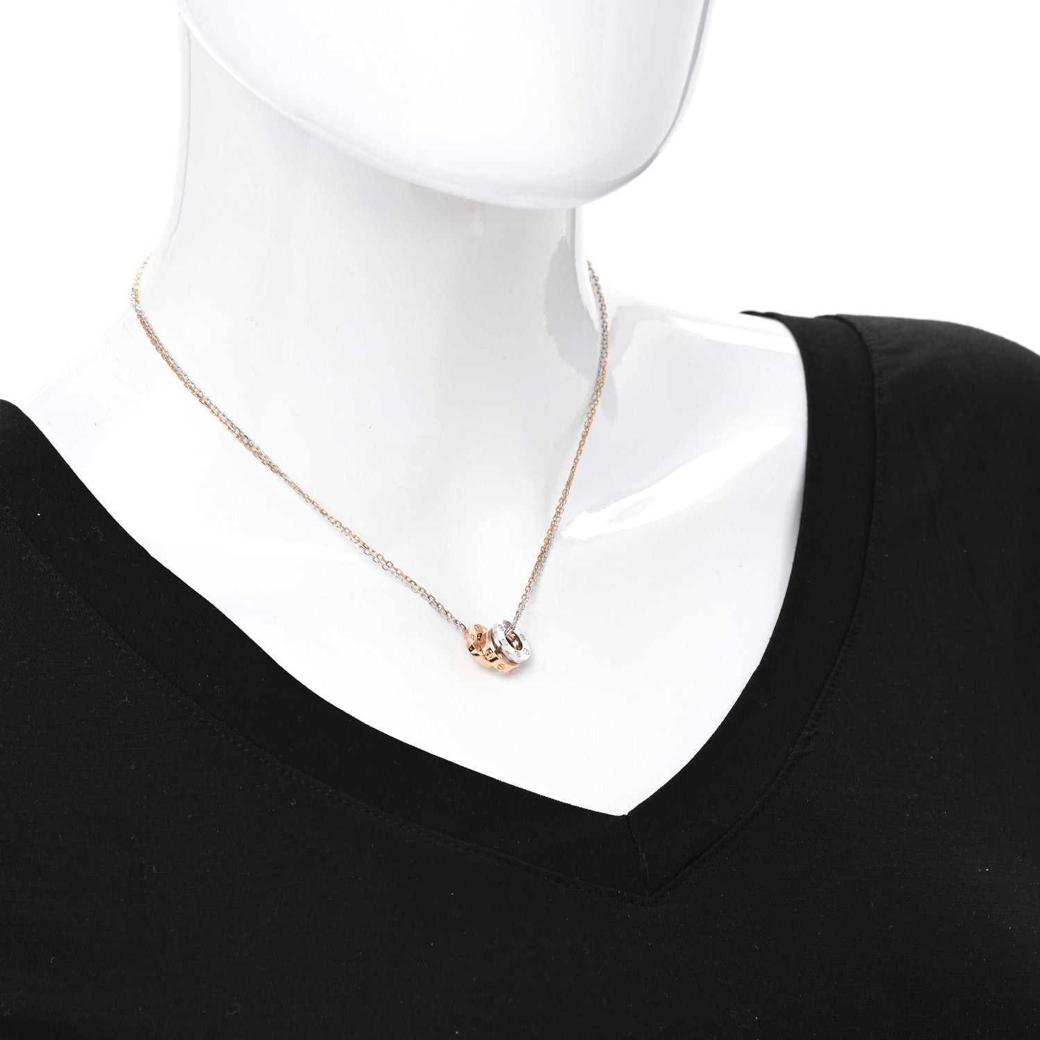 Cartier 18K White Pink Gold Diamond Three Ring LOVE Pendant Necklace 2 of 6