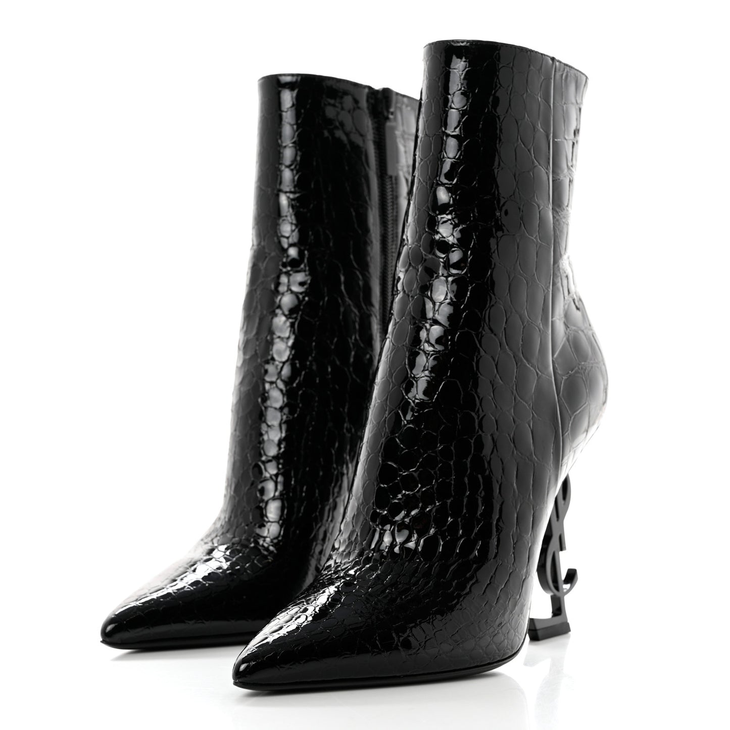 Alligator Embossed Patent Calfskin Opyum 110 Ankle Boots 38 Black