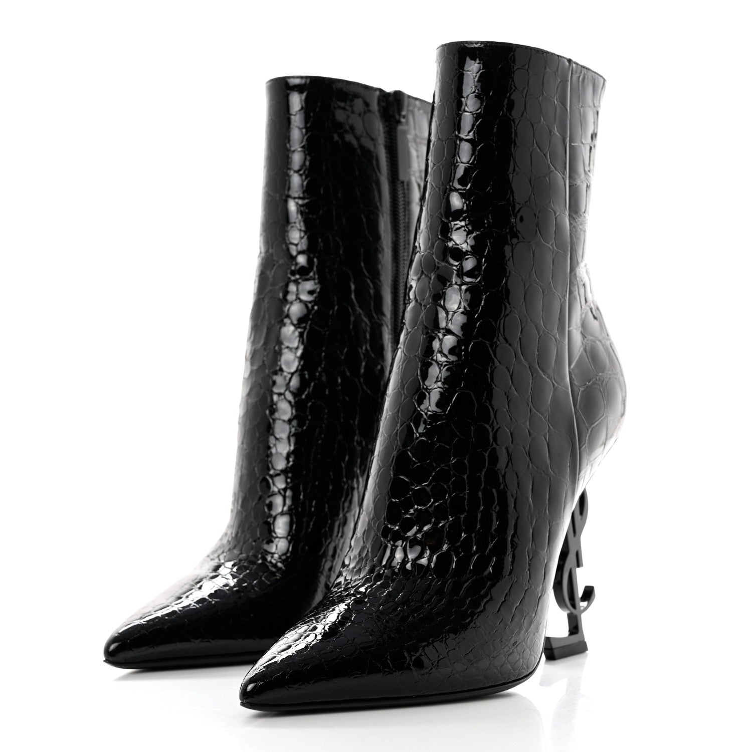 Saint Laurent Alligator Embossed Patent Calfskin Opyum 110 Ankle Boots 38 Black 3 of 9