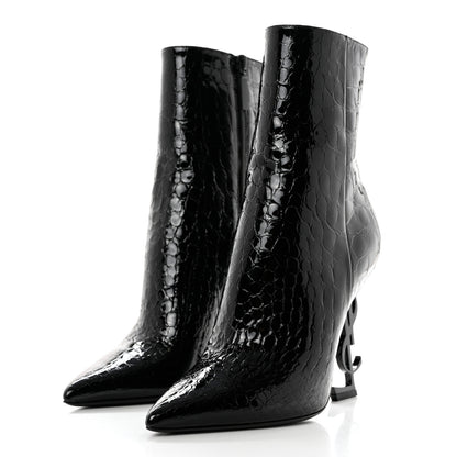 Saint Laurent Alligator Embossed Patent Calfskin Opyum 110 Ankle Boots 38 Black 3 of 9