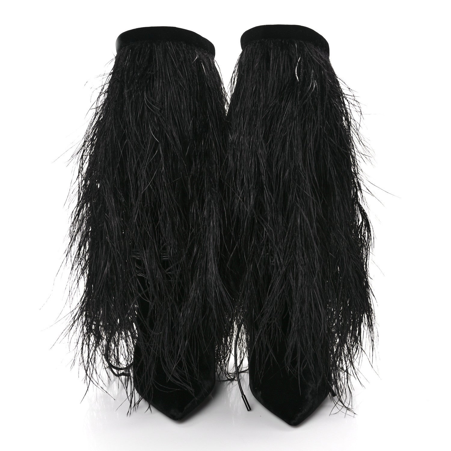 Saint Laurent Velluto Master Ostrich Yeti 110 Short Boots 37 Black 2 of 8