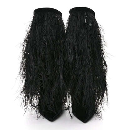 Saint Laurent Velluto Master Ostrich Yeti 110 Short Boots 37 Black 2 of 8