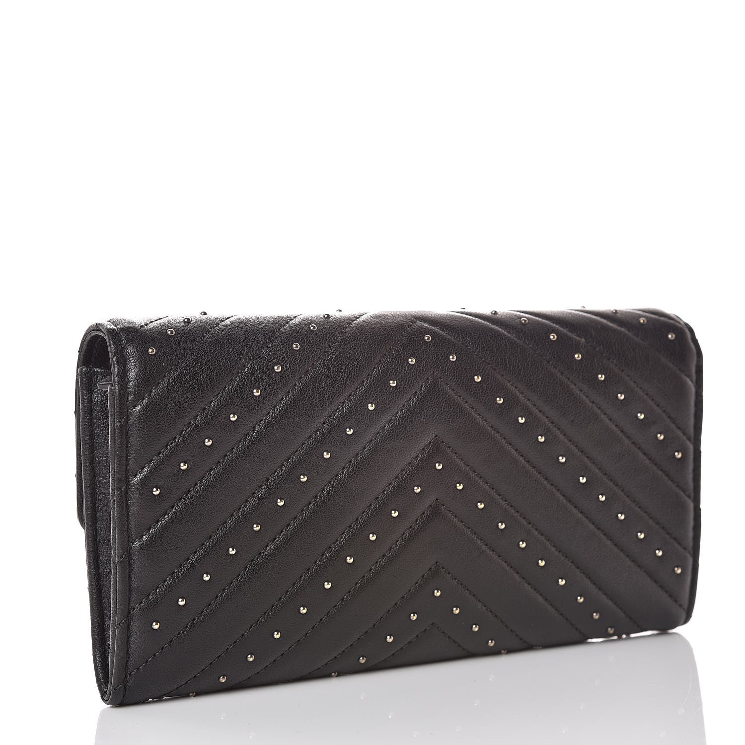 Chanel Sheepskin Chevron Quilted Studded Reissue Flap Wallet Black 3 of 10