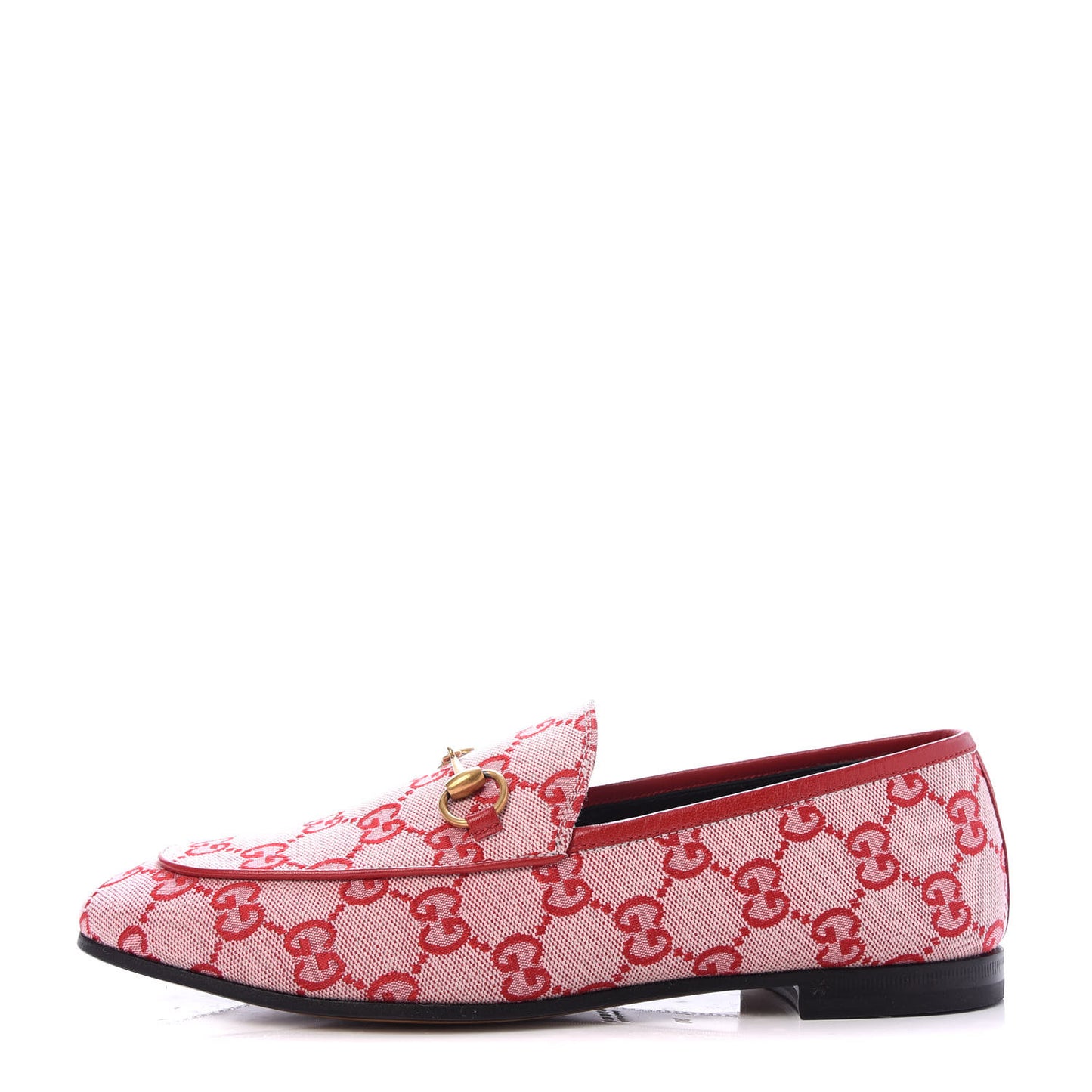 Canvas GG Monogram Horsebit Womens Jordaan Loafers 38 Gardenia Hibiscus Red