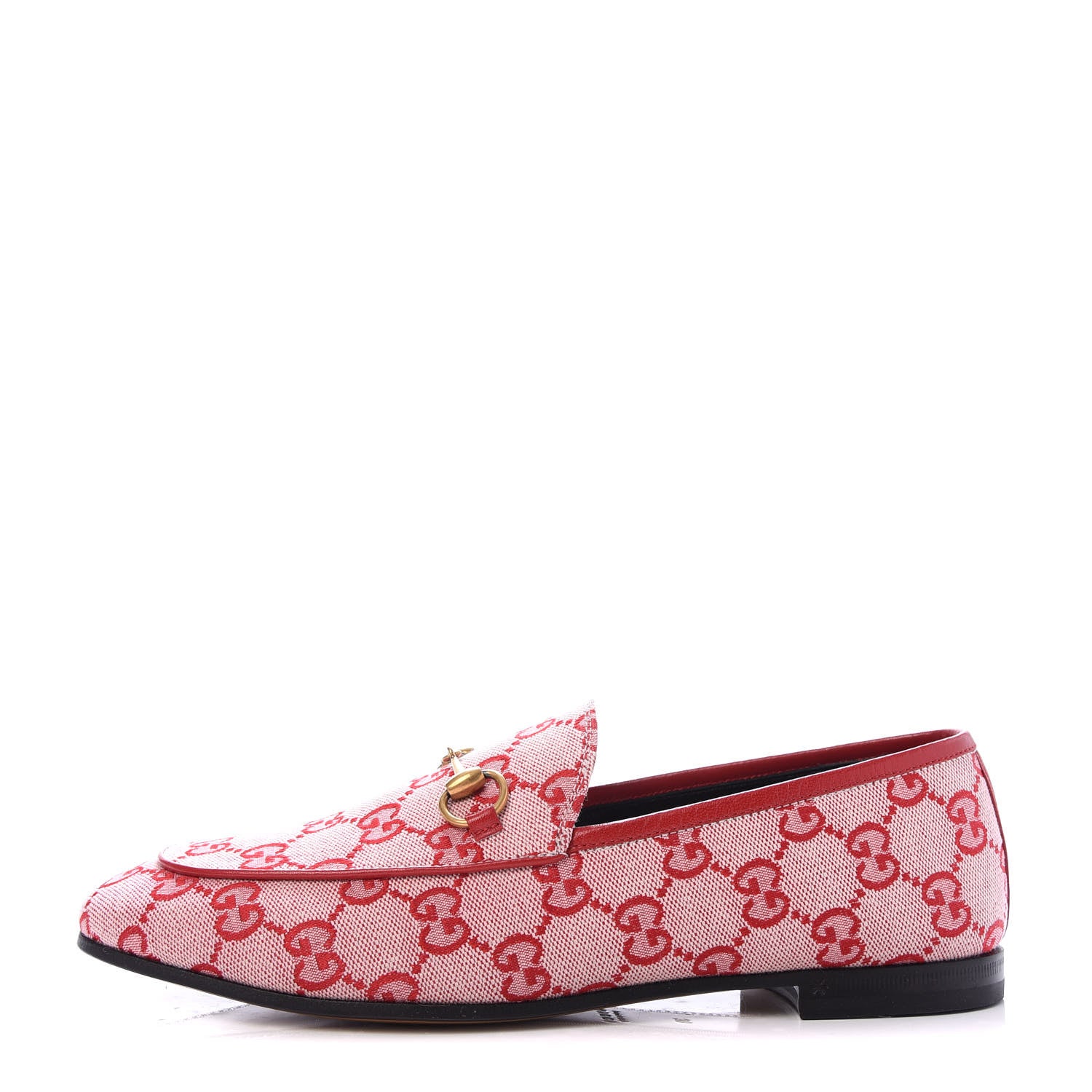 Gucci Canvas GG Monogram Horsebit Womens Jordaan Loafers 38 Gardenia Hibiscus Red 1 of 10