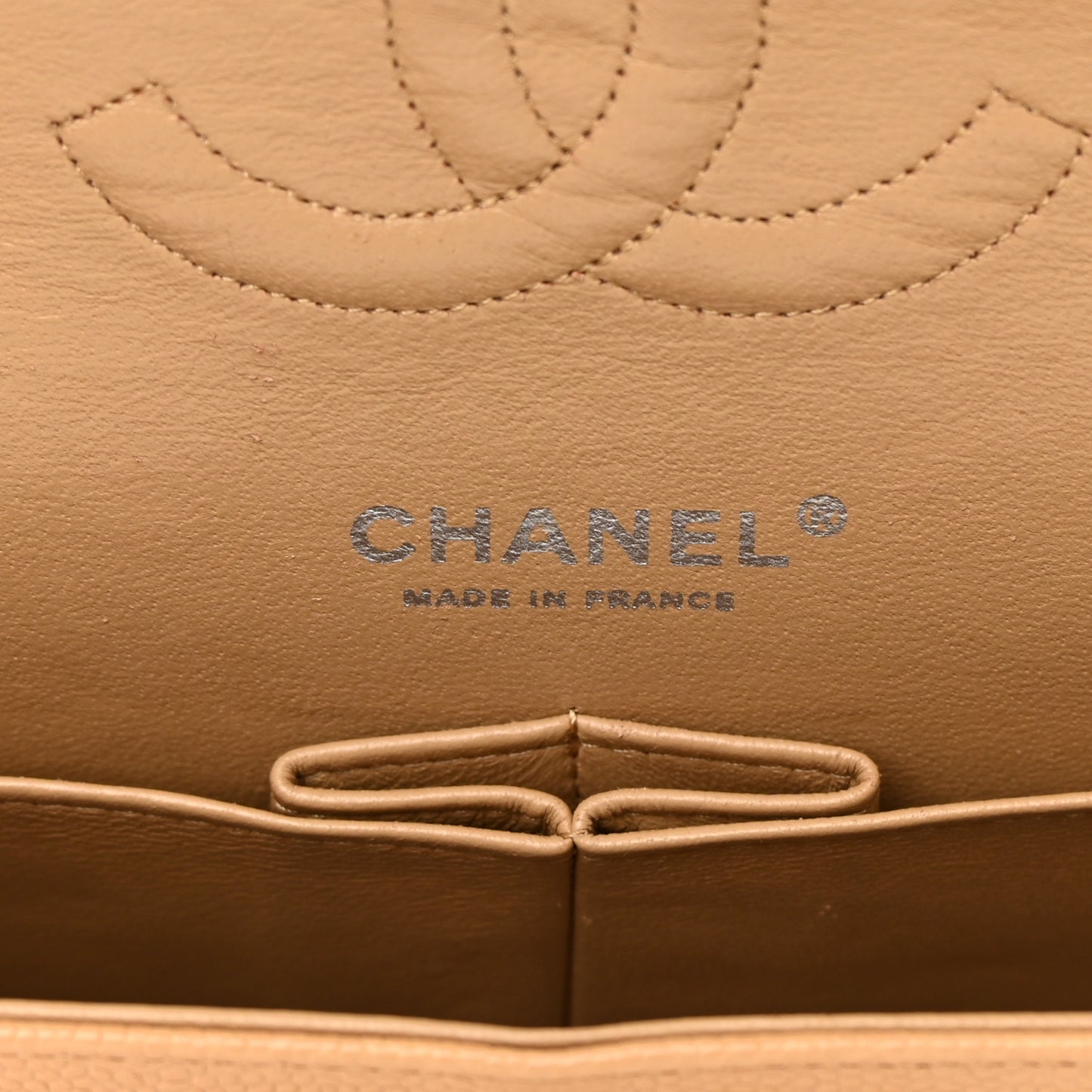 Caviar Quilted Medium Double Flap Beige