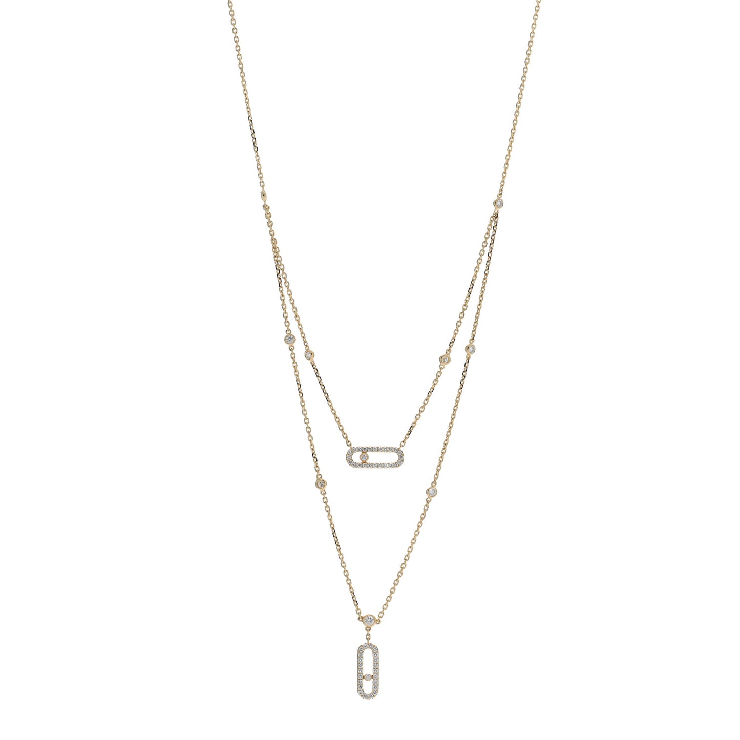 18K Yellow Gold Diamond Move Uno 2 Rows Pave Necklace