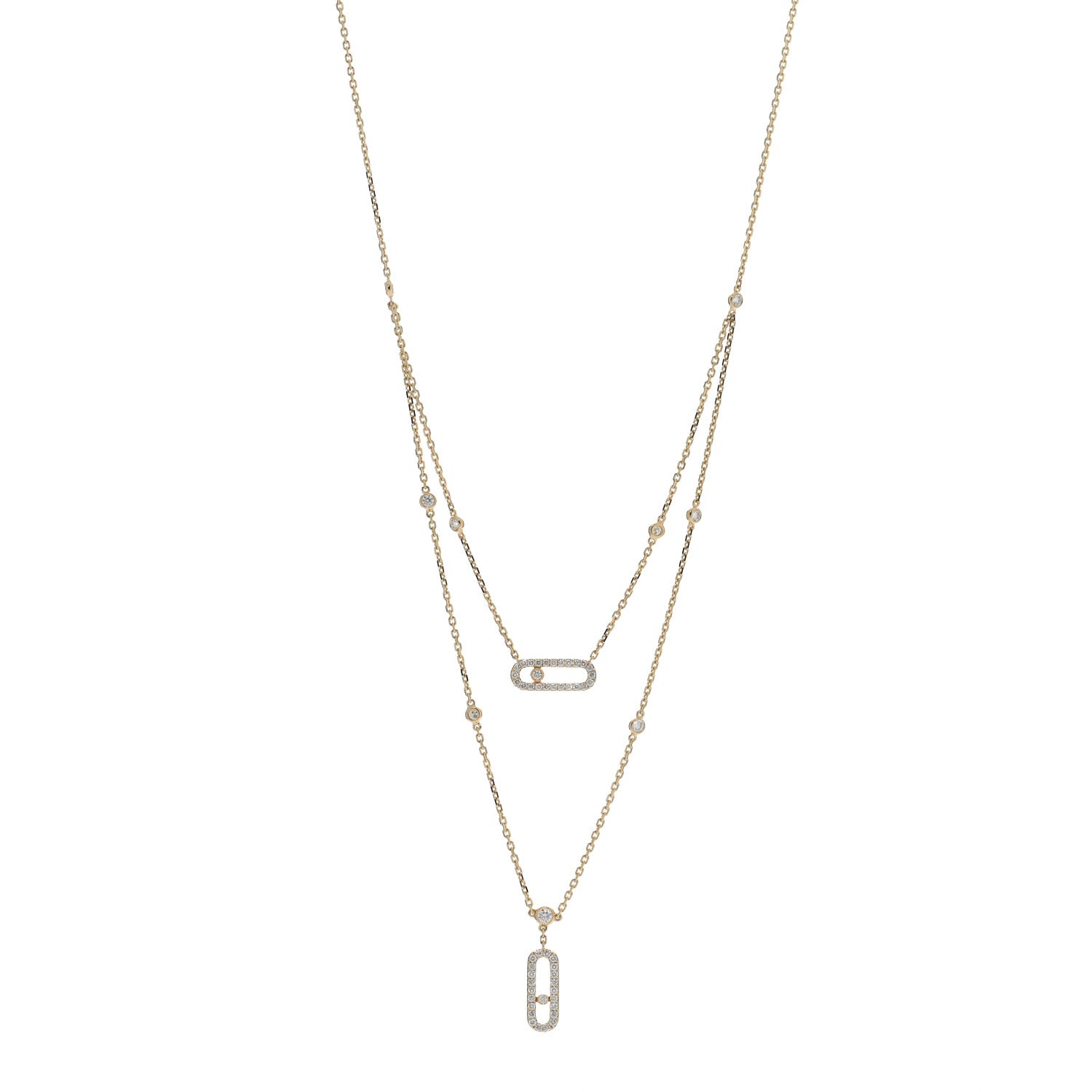 Messika 18K Yellow Gold Diamond Move Uno 2 Rows Pave Necklace 1 of 4