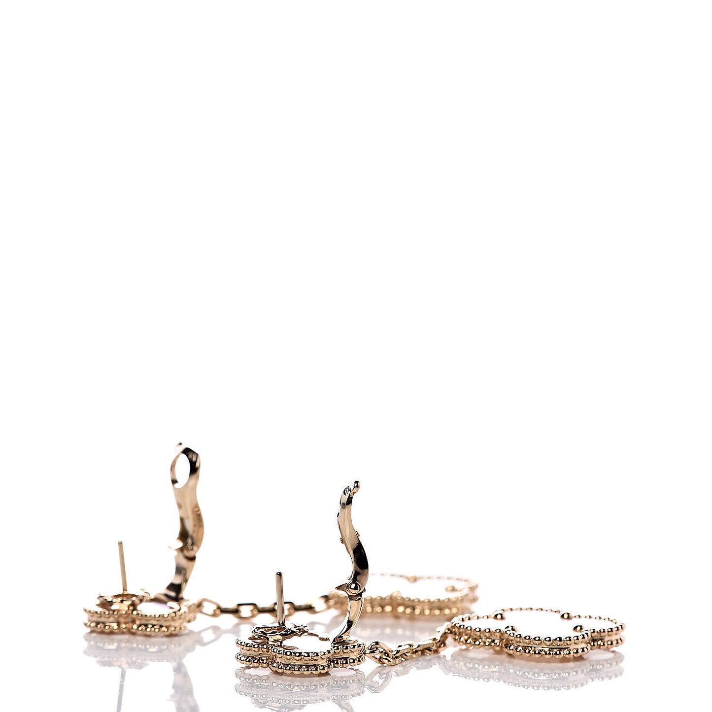 18K Yellow Gold Mother of Pearl 2 Motifs Magic Alhambra Earrings