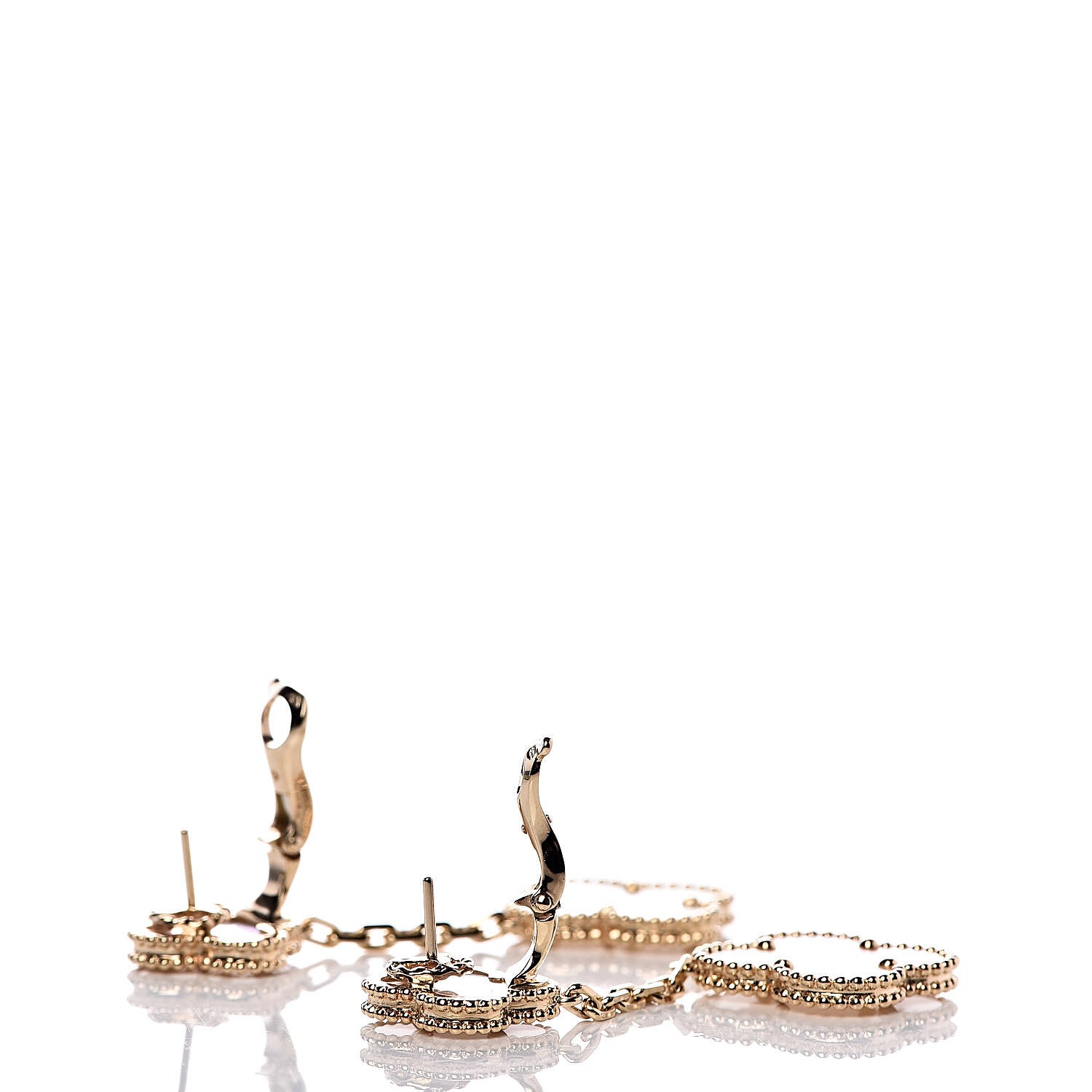 Van Cleef & Arpels 18K Yellow Gold Mother of Pearl 2 Motifs Magic Alhambra Earrings 3 of 4