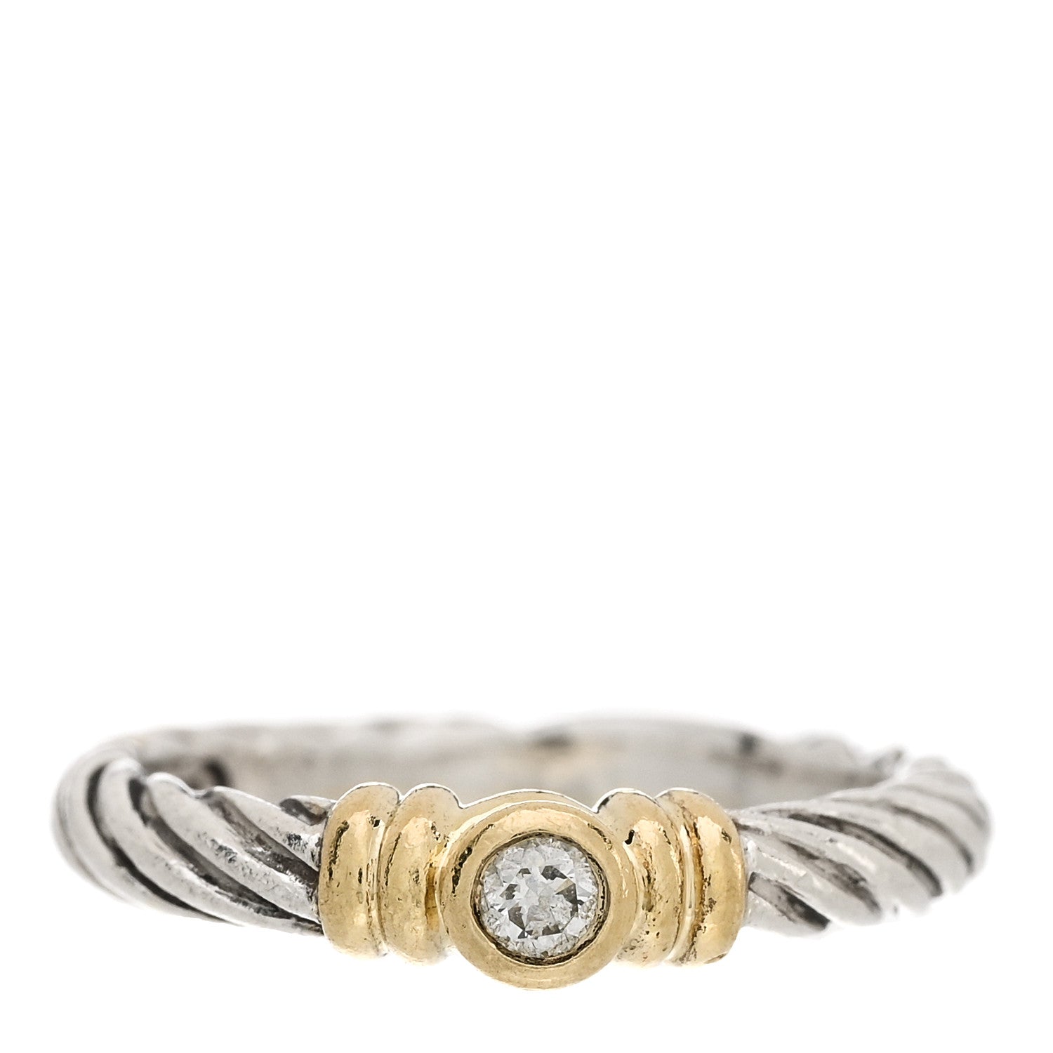 David Yurman Sterling Silver 18K Yellow Gold Diamond Stack Ring 45 3.25 1 of 5