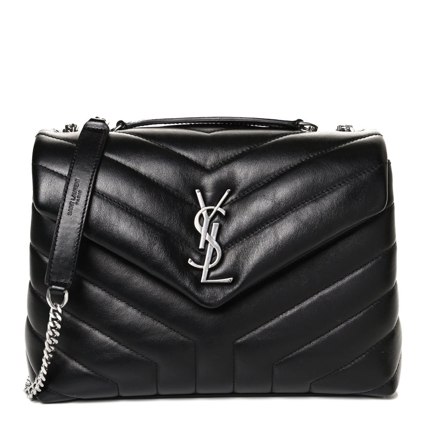 Calfskin Y Quilted Monogram Small Loulou Chain Satchel Black