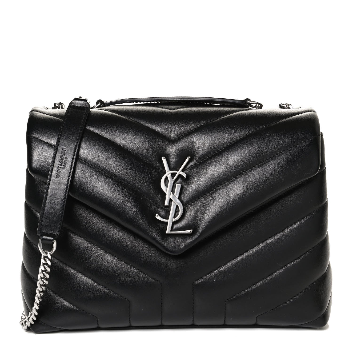 Saint Laurent Calfskin Y Quilted Monogram Small Loulou Chain Satchel Black 1 of 13