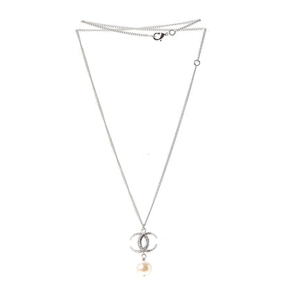 Chanel Crystal CC Pearl Drop Necklace Silver 3 of 6
