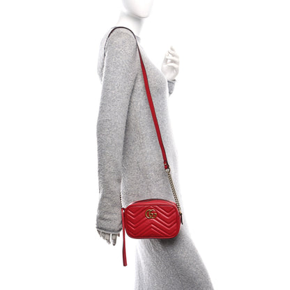Gucci Calfskin Matelasse Mini GG Marmont Chain Shoulder Bag Hibiscus Red 2 of 10