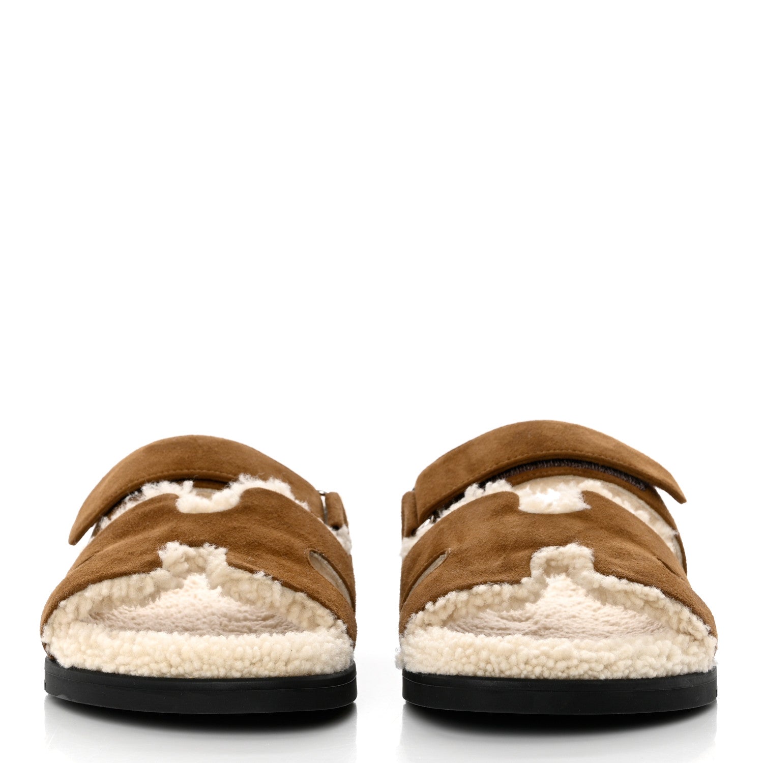 Hermes Suede Goatskin Woolskin Mens Chypre Sandals 41 Brun Fume Ecru 2 of 8