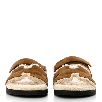 Hermes Suede Goatskin Woolskin Mens Chypre Sandals 41 Brun Fume Ecru 2 of 8