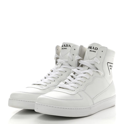 Prada Vitello Soft Triangle Logo Mens High Top Sneakers 7.5 White 4 of 7