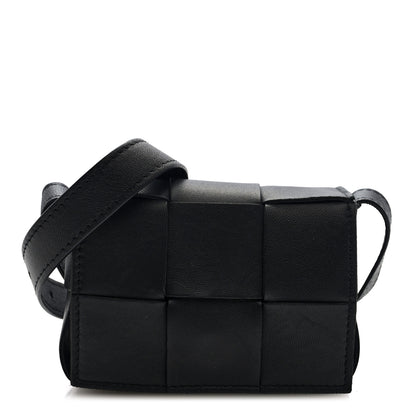 Bottega Veneta Lambskin Maxi Intrecciato Extra Mini Cassette Crossbody Bag Black 1 of 9