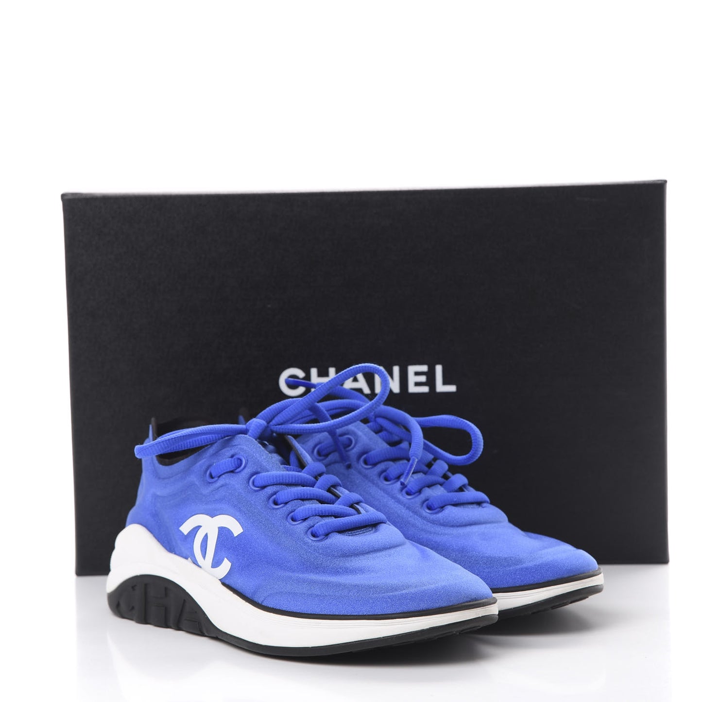 Calfskin Mesh Lyrca Womens Logo Sneakers 36.5 Blue