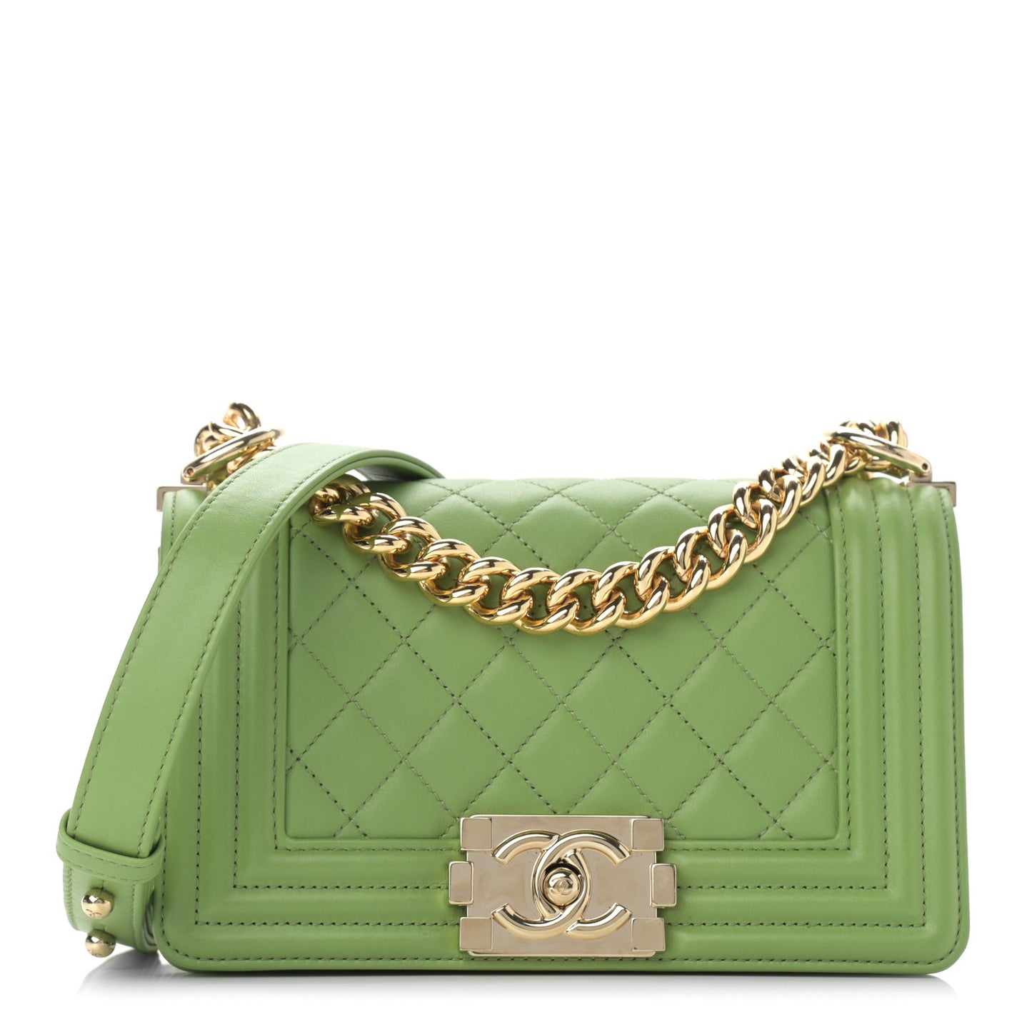 Calfskin Quilted Small Boy Flap Green
