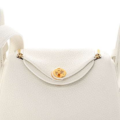 Hermes Taurillon Clemence Mini Lindy 20 New White 8 of 11