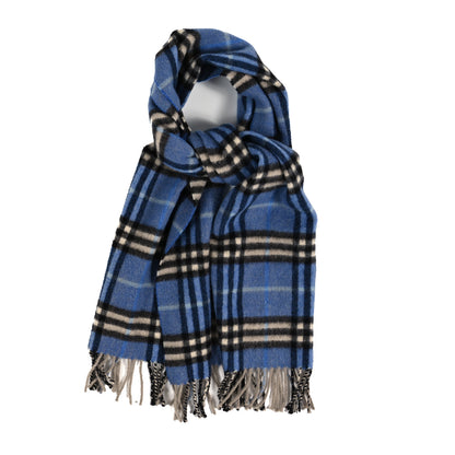 Burberry Cashmere Vintage Check Fringe Scarf Blue 1 of 3
