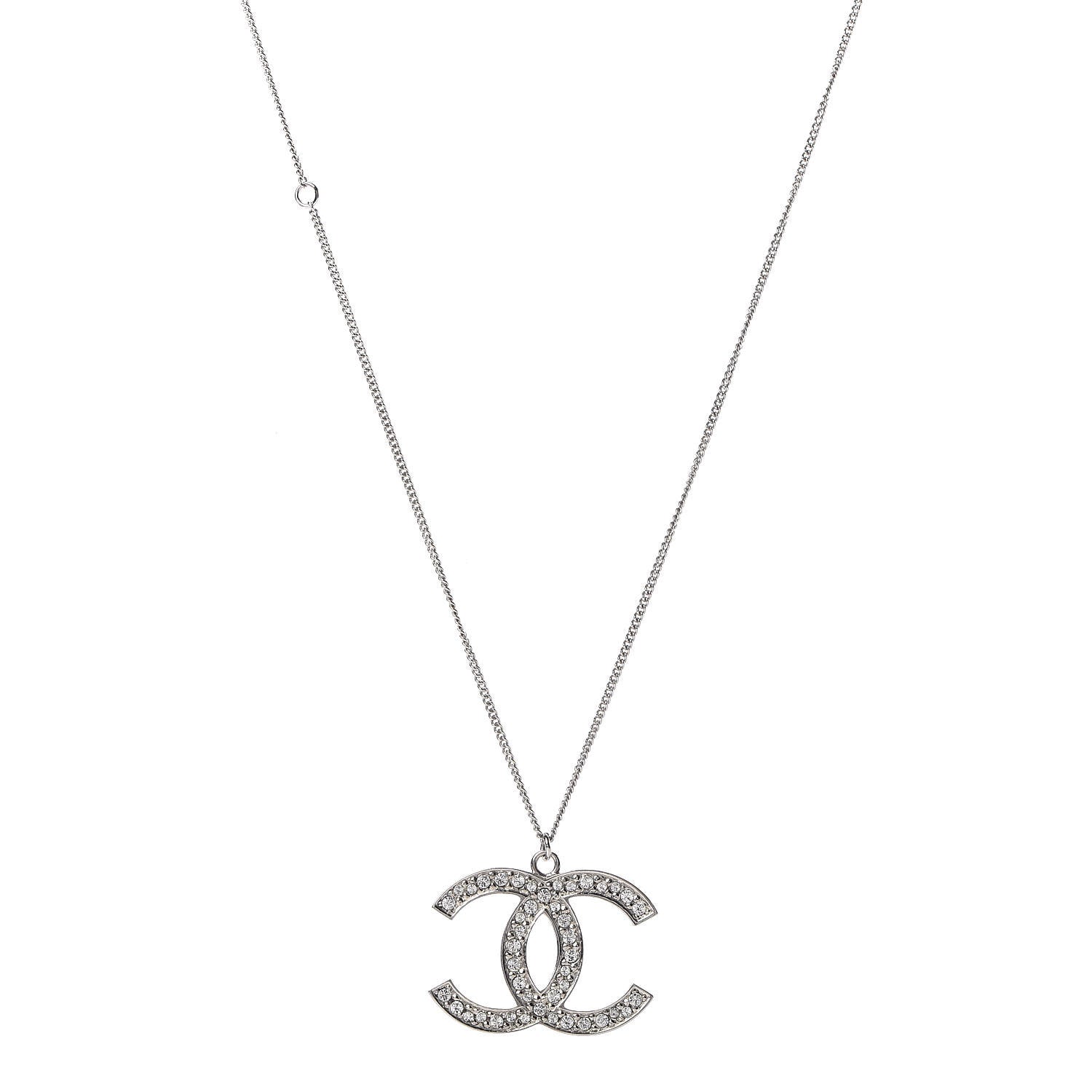 Chanel Crystal CC Pendant Necklace Silver 1 of 6