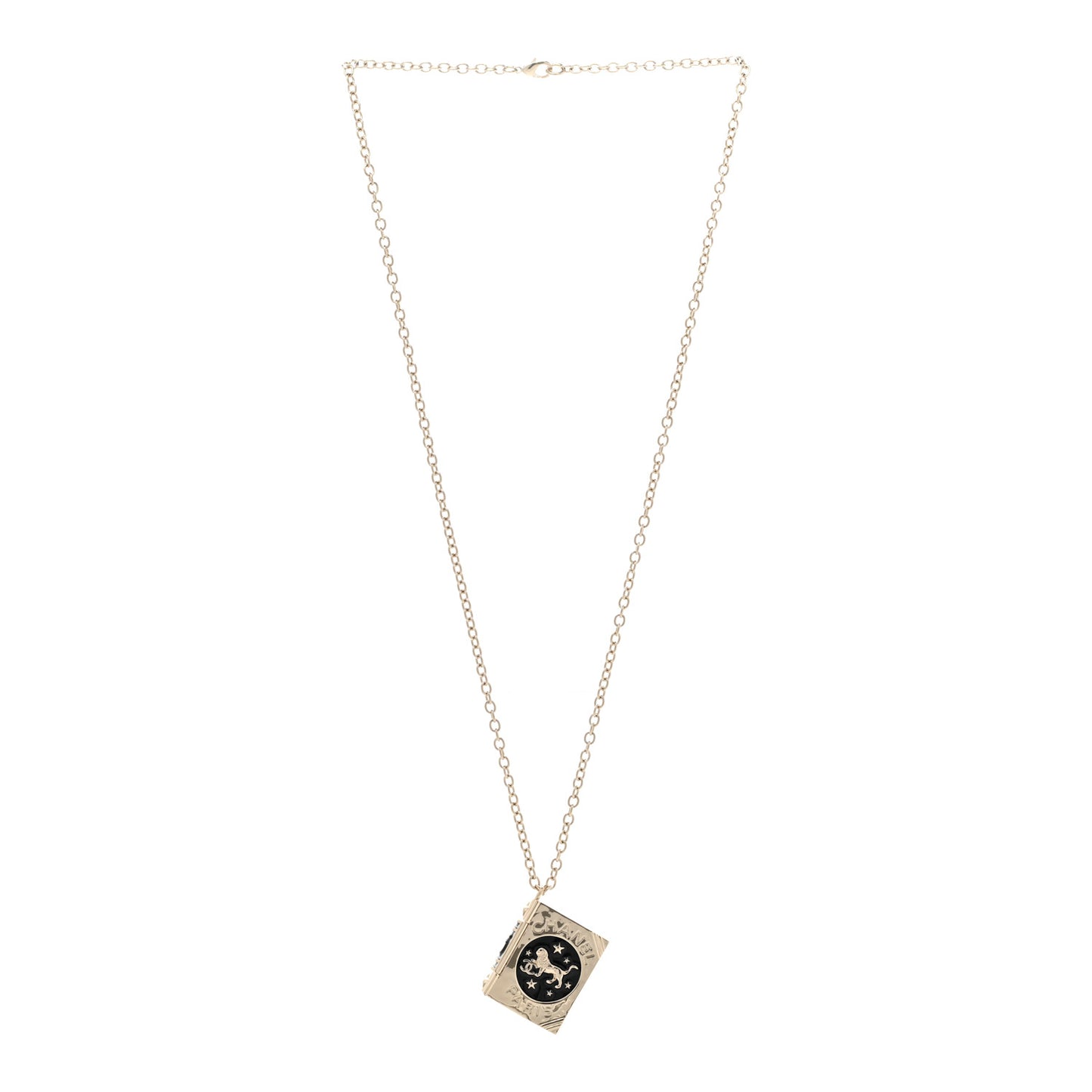 Metal CC Lion Book Locket Necklace Gold