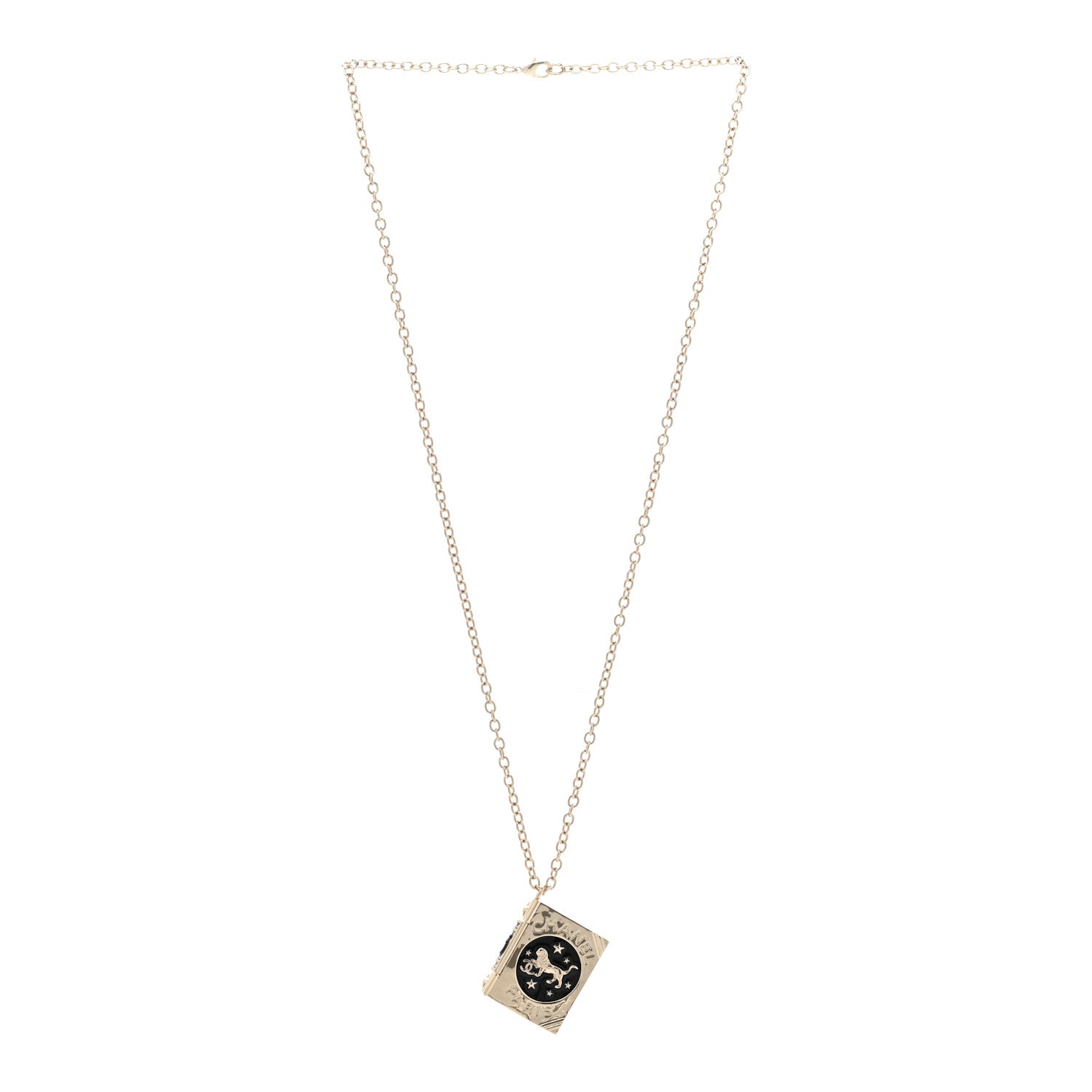 Chanel Metal CC Lion Book Locket Necklace Gold 3 of 7