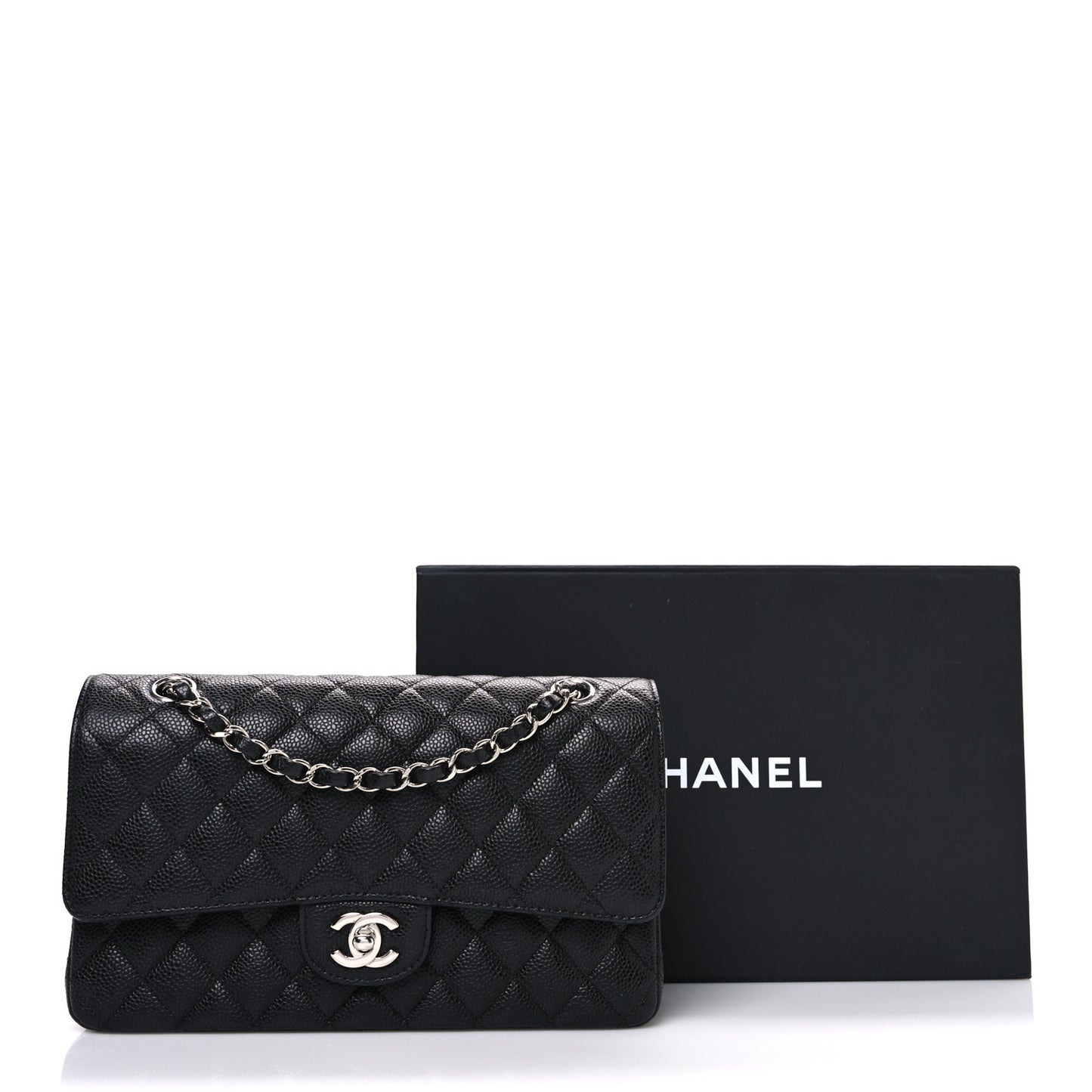 Caviar Quilted Medium Double Flap Black