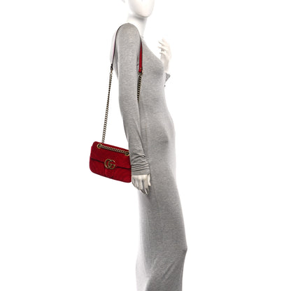 Gucci Velvet Matelasse Mini GG Marmont Shoulder Bag  Hibiscus Red 2 of 10