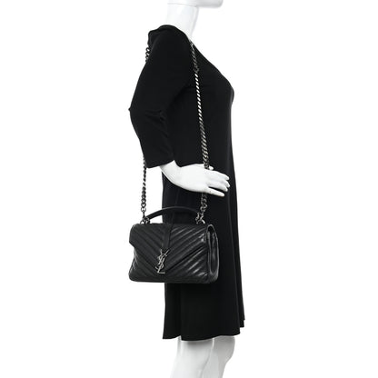 Saint Laurent Sheepskin Matelasse Chevron Monogram Medium College Bag Black 2 of 13