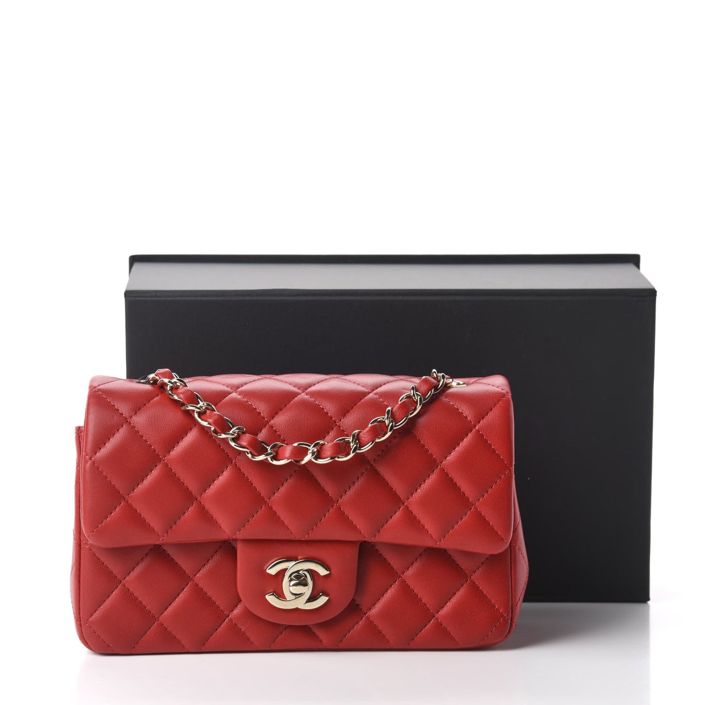 Lambskin Quilted Mini Rectangular Flap Red