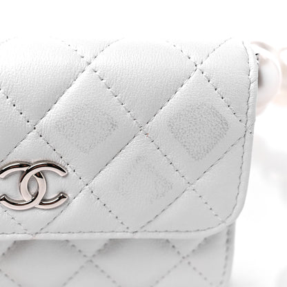 Chanel Calfskin Quilted Maxi Pearls Card Holder Flap With Chain White 11 of 13
