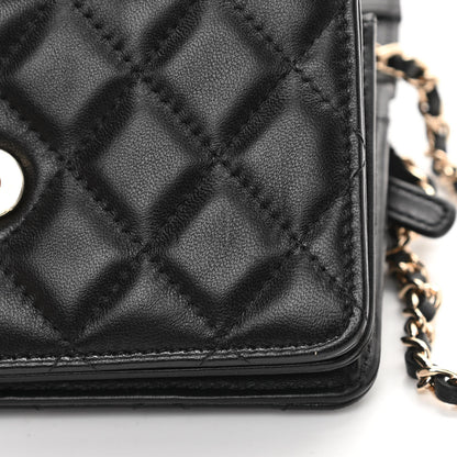 Chanel Lambskin Quilted Mini Camellia Bow Wallet On Chain WOC Black 11 of 14